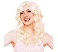 ALLAURA Parrucca bionda lunga e riccia da donna, capelli naturali, parrucca sintetica Barbi per ragazze, per feste quotidiane, Halloween, cosplay