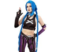 ALLAURA Parrucca blu intrecciata per cosplay, da donna, parrucca per cosplay di anime Jinx, parrucca resistente al calore