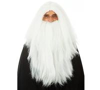 ALLAURA Set parrucca e barba lunga bianca da mago - ideale per Merlino, Gandalf il bianco, Dio, stregone e fantasy Cosplay - non prurito, resistente al calore