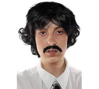 ALLAURA Vote Pedro Parrucca Costume | Parrucche nere + baffi finti | Costumi di Halloween anni '70 Shag Beatles Sonny | Costume Pablo compatibile con parrucca Pedro - Parrucca per costume del film