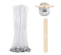 ALLAVA 50 stoppini per candele, 20 cm, stoppini per candele, con porta stoppino in legno, cotone biologico naturale, preriscaldato con cera di soia, stoppino per la produzione di candele fai da te