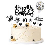 ALLAVA Topper per torta per il 40° compleanno, 10 decorazioni per torta con glitter, colore nero, 40 topper per cupcake per donne e uomini, forniture per feste di compleanno