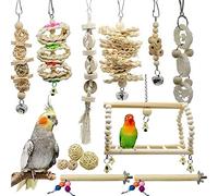 Allazone 14 Pz Giochi per Uccelli Pappagalli, Colorato Legno Scalette Giocattolo Trespoli e Posatoi Giocattoli Gabbia, Giocattolo per Pappagalli da Masticare per Cockatiels, Pappagallini