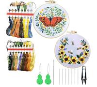 Allazone 2 Pz Ricamo Starter Kit, Kit per Ricamo con Motivo e Istruzioni, Ricamo Starter Kit Set, Set da Ricamo per Principianti, Adulti e Bambini, Per Fai Da Te, Artigianato (Farfalla)