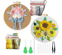 Allazone 2 Pz Ricamo Starter Kit, Kit per Ricamo con Motivo e Istruzioni, Ricamo Starter Kit Set, Set da Ricamo per Principianti, Adulti e Bambini, Per Fai Da Te, Artigianato(Girasole)