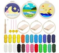 Allazone 3 Pz Punch Needle Kit, Kit per Ricamo, Set da Ricamo Starter Kit con Motivo e Lstruzioni per Principianti, Adulti per Fai Da Te, Artigianato (Prato, Mare e Cielo)