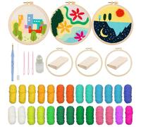 Allazone 3 Pz Punch Needle Kit, Kit per Ricamo, Set da Ricamo Starter Kit con Motivo e Lstruzioni per Principianti, Adulti per Fai Da Te, Artigianato (Laghi, Fiori, Case)