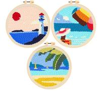 Allazone 3 Pz Punch Needle Kit, Punch Needle Kit Completo per Ricamo, Ricamo Starter Kit con Motivo de Modello Oceano e Lstruzioni, Set da Ricamo per Principianti e Adulti