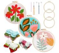 Allazone 3 Pz Punch Needle Kit Ricamo Starter Kit Completo per Ricamo con Motivo e Lstruzioni, Set da Ricamo per Principianti e Adulti (Fiori e Piante)