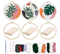 Allazone 3 Pz Punch Needle Kit Ricamo Starter Kit, Kit Completo per Ricamo con Foglie Verdi Motivo e Lstruzioni, Set da Ricamo per Principianti e Adulti