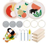 Allazone 3 Pz Punch Needle Kit Ricamo Starter Kit, Kit Completo per Ricamo con Motivo e Lstruzioni, Set da Ricamo per Principianti e Adulti (Frutta, Gatti)