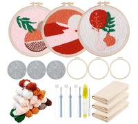 Allazone 3 Pz Punch Needle Kit Ricamo Starter Kit, Kit Completo per Ricamo con Motivo e Lstruzioni, Set da Ricamo per Principianti e Adulti (Salice, Alba)