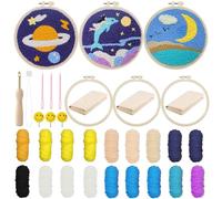 Allazone 3 Pz Punch Needle Kit Ricamo Starter Kit, Kit Completo per Ricamo con Motivo e Lstruzioni, Set da Ricamo per Principianti e Adulti (Pianeta, Delfino, Luna)