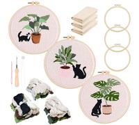 Allazone 3 Pz Punch Needle Kit Ricamo Starter Kit, Kit Completo per Ricamo con Piante e Gatti Motivo e Lstruzioni, Set da Ricamo per Principianti e Adulti