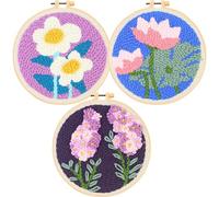 Allazone 3 Pz Punch Needle Kit, Ricamo Starter Kit, Kit per Ricamo con Motivo e Istruzioni, Set da Ricamo per Principianti, Adulti e Bambini, per Fai Da Te, Artigianato, Stile Fiore