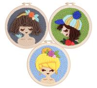 Allazone 3 Pz Punch Needle Kit, Ricamo Starter Kit, Kit per Ricamo con Motivo e Istruzioni, Set da Ricamo per Principianti, Adulti e Bambini, per Fai Da Te, Artigianato, Stile Delle Ragazze