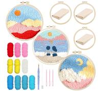 Allazone 3 Pz Punch Needle Kit, Ricamo Starter Kit, Kit per Ricamo con Motivo e Lstruzioni, Set da Ricamo per Principianti, Adulti e Bambini, per Fai Da Te, Artigianato (Cielo e oceano)
