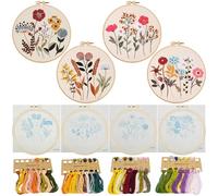 Allazone 4 Pz Kit Ricamo Starter, Set da Ricamo per Principianti, Kit Ricamo per Adulti Bambini con Motivi e Istruzioni, Telaio, Fili Colorati, Tessuti Ricamati