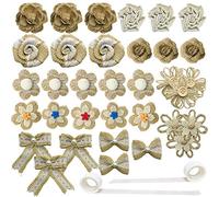 Allazone 41 Pz Set di Fiori di Iuta, 39Pz Fiori e Fiocchi di Iuta, Set di Nastri di Tela Naturale Nastro di Spago e Punti Colla per Decorazioni per Fai da Te, Matrimoni, Natale, Feste