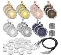Allazone 62 Pz Vassoi Ciondolo Castone di Strass, 25MM Pendente con Castone di Strass e Cabochon Tondi Trasparenti per Creazione di Gioielli Fai da Te, 7 Colore