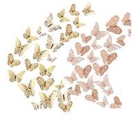 Allazone 72 Pz Adesivi Farfalla Cava Decorazioni 3d Adesivi Farfalla Cava Decorazioni per Soggiorno Camera da Letto Scuola Feste Matrimoni, Oro Rosa e Oro