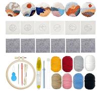 Allazone Allzone Punch Needle Ricamo Starter Kit, 6 Pz Kit Coasters da Ricamo con Ago, Kit Completo per Ricamo Semplice Casual Adulti Principianti, Uovo, Modelli di Paesaggio