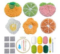 Allazone Allzone Punch Needle Ricamo Starter Kit, 6 Pz Kit Coasters da Ricamo con Ago, Kit Completo per Ricamo Semplice Casual Adulti Principianti, Uovo, Motivo Floreale(Sottobicchieri 6PCS)