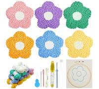 Allazone Allzone Punch Needle Ricamo Starter Kit, 6 Pz Kit Coasters da Ricamo di Fiore con Ago, Kit Completo per Ricamo Semplice Casual Adulti Principianti
