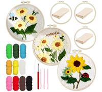 Allazone Kit di Ricamo per Adulti con Motivo Girasole, 3 Pz Punch Needle Kit Completo, Non Ripiegabile