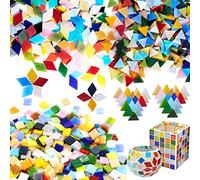 Allazone Mosaique Loisir Creatif Mosaïque de Multicolore Morceaux de Verre de Mosaïque pour La Décoration à La Maison, Création de Bricolage, Diamant, Triangle, Carré