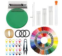 Allazone Piccolo Telaio per Tessitura, 21 Ganci Mini Attrezzo Tessere Tipo Loom per Principianti per Maglieria, 50 Colore Fili Da Ricamo per Maglieria Piccolo Telaio