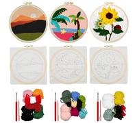 Allazone Punch Needle Kit Ricamo Starter Kit, 3 Pz Kit Completo per Ricamo con Motivo e Lstruzioni, Set da Ricamo per Principianti e Adulti (Albero di Cocco)