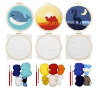 Allazone Punch Needle Kit Ricamo Starter Kit, 3 Pz Kit Completo per Ricamo con Motivo e Lstruzioni, Set da Ricamo per Principianti e Adulti (Animali)