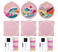 Allazone Punch Needle Kit Ricamo Starter Kit, 3 Pz Kit Completo per Ricamo con Motivo e Lstruzioni, Set da Ricamo per Principianti e Adulti (Tramonto e Montagne)