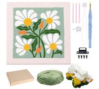 Allazone Punch Needle Kit Telaio Ricamo Starter Kit Quadrata Kit di Ricamo per Aghi da Punzonatura con Flower Pattern, Penna per Adulti Principianti (Verde e Bianco)