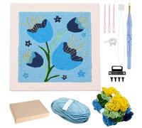 Allazone Punch Needle Kit Telaio Ricamo Starter Kit Quadrata Kit di Ricamo per Aghi da Punzonatura con Flower Pattern, Penna per Adulti Principianti (Blu)