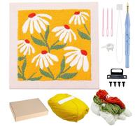 Allazone Punch Needle Kit Telaio Ricamo Starter Kit Quadrata Kit di Ricamo per Aghi da Punzonatura con Flower Pattern, Penna per Adulti Principianti (Arancione e Bianco)