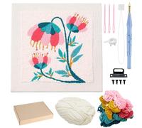 Allazone Punch Needle Kit Telaio Ricamo Starter Kit Quadrata Kit di Ricamo per Aghi da Punzonatura con Flower Pattern, Penna per Adulti Principianti (Beige e Rosa)