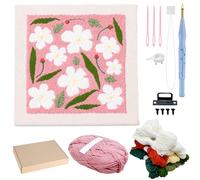 Allazone Punch Needle Kit Telaio Ricamo Starter Kit Quadrata Kit di Ricamo per Aghi da Punzonatura con Flower Pattern, Penna per Adulti Principianti (Rosa e Bianco)