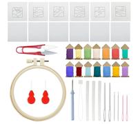 Allazone Punch Needle Ricamo Starter Kit, 6 Pz Kit Coasters da Ricamo con Ago, Kit Completo per Ricamo Semplice Casual Adulti Principianti, Paesaggi
