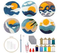 Allazone Punch Needle Ricamo Starter Kit, 6 Pz Kit Coasters da Ricamo con Ago, Kit Completo per Ricamo Semplice Casual Adulti Principianti, Montagne e Fiumi