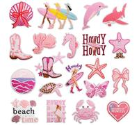 Allazone Toppe per Vestiti, Toppe Termoadesive per Tessuti per Vestiti Da Cucire Ricamate, Zaini Giacche Jean, 20 Pz Tema mare Rosa
