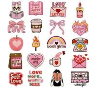 Allazone Toppe per Vestiti, Toppe Termoadesive per Tessuti per Vestiti Da Cucire Ricamate, Zaini Giacche Jean, 20 Pz Rosa a Tema Lettura