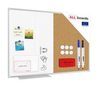 ALLboards Lavagna Bianca Magnetica e in Sughero Combinata 90x60cm Scrivibile e Cancellabile a Secco per Puntine Magneti Calamite e Puntine