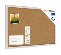 ALLboards Lavagna in Sughero con Cornice Argento in Legno 60x40cm, Bacheca Sughero per Puntine Spille Memoboard