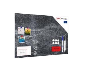 ALLboards Lavagna magnetica metallica Dark Stone, 90 x 60 cm, per ogni tipo di magnete, bacheca magnetica + set di accessori gratuito