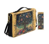 Allcute Custodia classica con motivo floreale con albero e croce per la Bibbia da donna con segnalibro stampa personalizzata Chiesa studio bibbia custodia con tracolla maniglia durevole in pelle PU