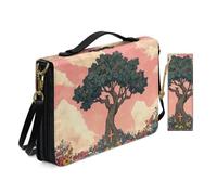 Allcute Custodia per bibbia con croce e albero floreale, per donne e ragazze, tracolla staccabile, in pelle PU, con tasche per segnalibri, rosa, leggera, borsa per la Bibbia con manico