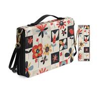Allcute Custodia per bibbia con stampa estetica per le donne con segnalibro in pelle PU Bibbia copertura borsa con tracolla, Plaid floreale geometrico, 9.2x6.3x1.6 inches