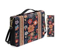Allcute Custodia per bibbia con stampa estetica per le donne con segnalibro in pelle PU Bibbia copertura borsa con tracolla, Arte popolare retrò floreale, 11.2x8x2.2 inches